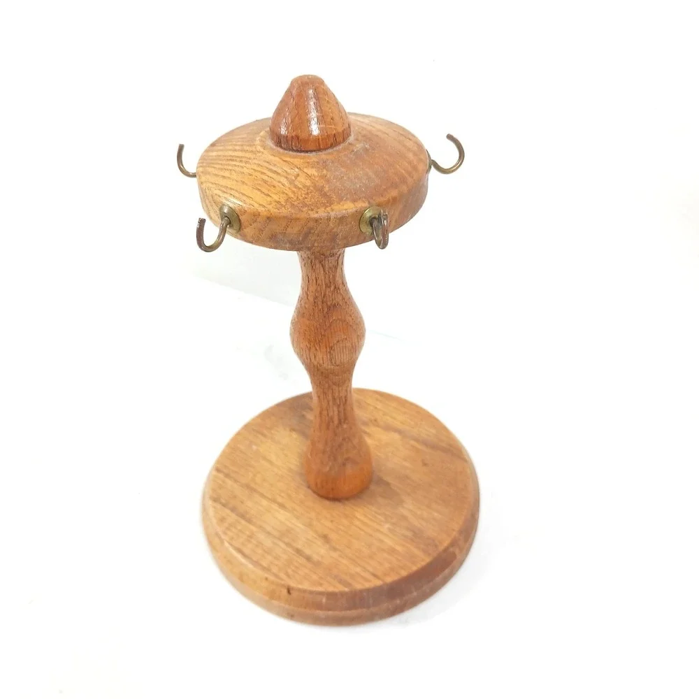 Vintage K.C. Park Wooden Jewelry‎ Stand Pedestal 4 Hook Accessory Holder Brown